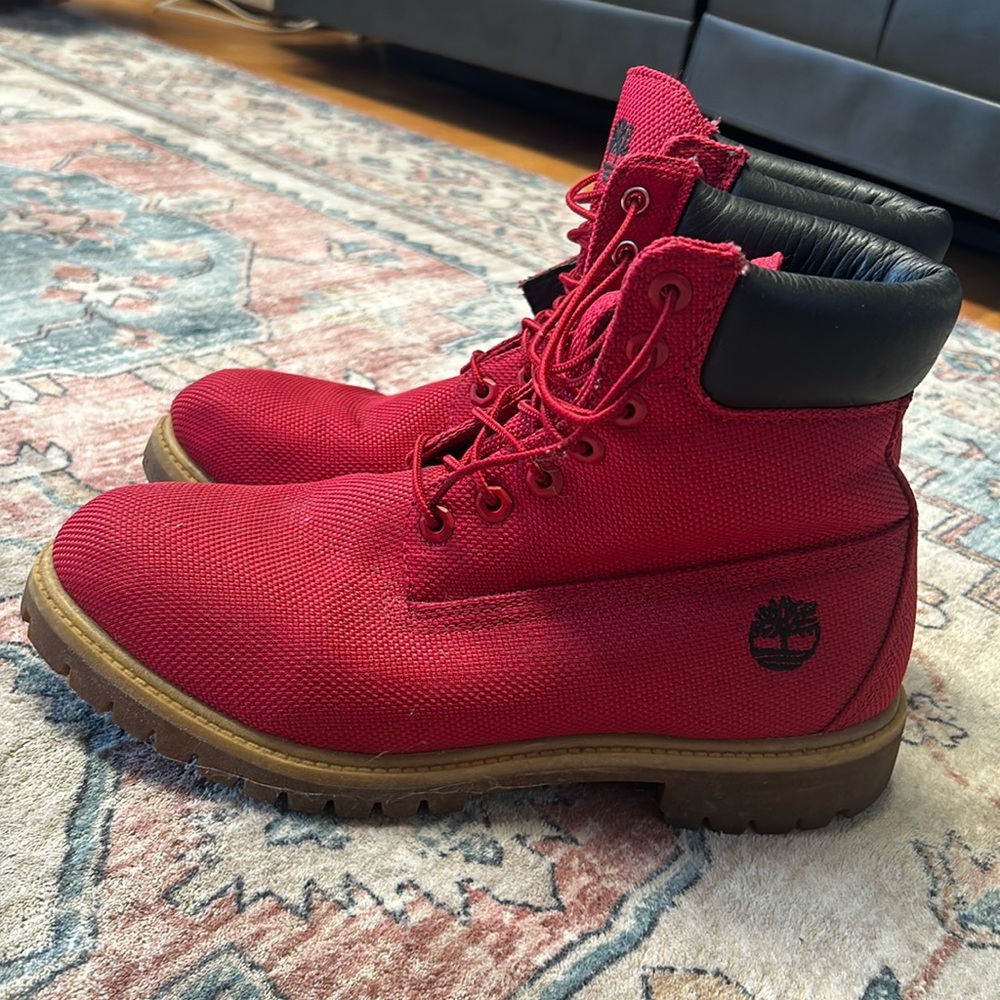 Red Woven Timberland Boots size 10